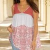 Lily | Coral & White Geometric Sleeveless V-Neck Tunic - Women