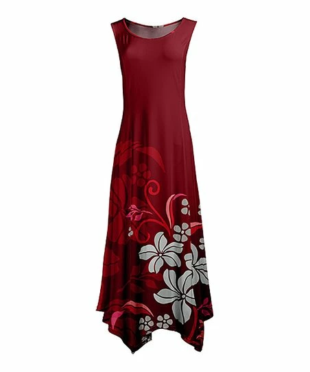 Lily | Red & White Floral Sleeveless Handkerchief Maxi Dress - Women 1 Lily | Red & White Floral Sleeveless Handkerchief Maxi Dress - Women