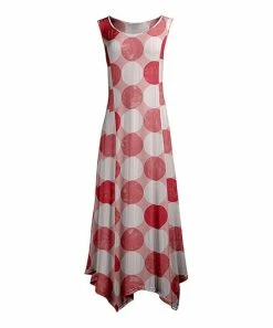 Lily | Coral & White Dots Sleeveless Handkerchief Maxi Dress - Plus