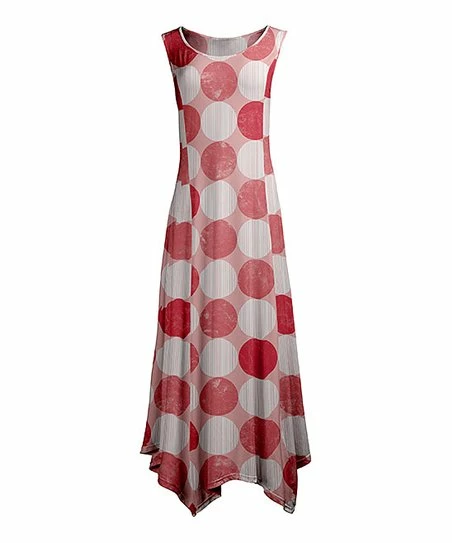 Lily | Coral & White Dots Sleeveless Handkerchief Maxi Dress - Plus 1 Lily | Coral & White Dots Sleeveless Handkerchief Maxi Dress - Plus