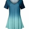Lily | Aqua & Navy Ombré Short-Sleeve V-Neck Tunic - Women