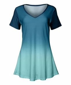 Lily | Aqua & Navy Ombré Short-Sleeve V-Neck Tunic - Women