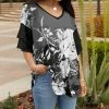 Lily | Gray & Black Rose Layered-Sleeve V-Neck Tunic - Women