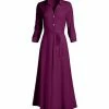 Lily | Plum Tie-Waist Button-Front Long-Sleeve Maxi Dress - Women