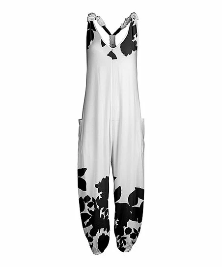 Lily | White & Black Abstract Pocket Racerback Jumpsuit - Women 1 Lily | White & Black Abstract Pocket Racerback Jumpsuit - Women