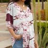Lily | Pink & White Floral Branches V-Neck Tunic - Plus