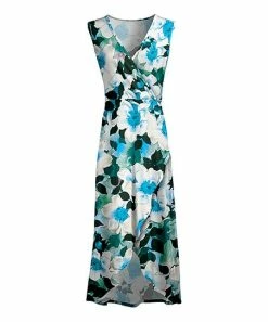 Lily | White & Blue Floral V-Neck Sleeveless Maxi Dress - Plus