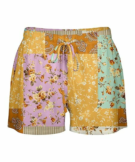 Lily | Yellow & Pink Floral Patchwork Tie-Waist Shorts - Women 1 Lily | Yellow & Pink Floral Patchwork Tie-Waist Shorts - Women