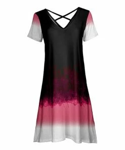 Lily | Black & Pink Abstract Crisscross-Back V-Neck Dress - Plus