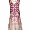 Lily | Pink & Fuchsia Damask V-Neck Crisscross-Back Sleeveless Dress - Women