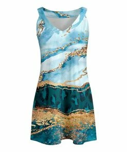 Lily | Blue & Gold Marbled Sleeveless Yoke Tunic - Women