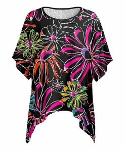 Lily | Black & Blue Dragonfly Cape-Sleeve Sidetail Tunic - Women