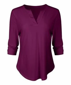 Lily | Plum Notch-Neck Long-Sleeve Top - Women