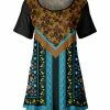 Lily | Black & Turquoise Floral Geometric Short-Sleeve Scoop Neck Tunic - Women & Plus