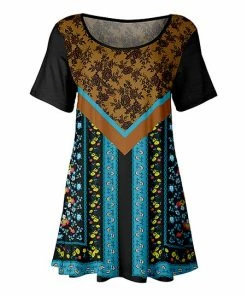 Lily | Black & Turquoise Floral Geometric Short-Sleeve Scoop Neck Tunic - Women & Plus