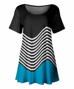 Lily | Black & Aqua Color-Block Stripe Boatneck Short-Sleeve Tunic - Women & Plus