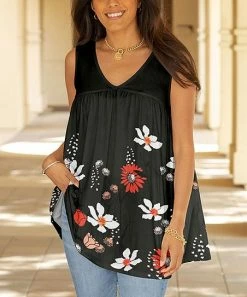 Lily | Gray & Red Floral Sleeveless Tunic - Plus