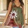 Lily | Olive & Red Floral Sleeveless Tunic - Women