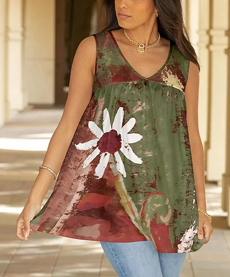 Lily | Olive & Red Floral Sleeveless Tunic - Women 1 Lily | Olive & Red Floral Sleeveless Tunic - Women