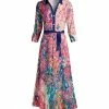 Lily | Pink & Blue Circle Tie-Waist Maxi Shirt Dress - Plus