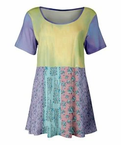 Lily | Yellow & Lavender Floral Patchwork Swing Tunic - Plus