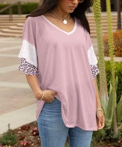 Lily | Rose Leopard Layered-Sleeve V-Neck Tunic - Plus