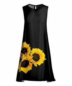 Lily | Black & Yellow Sunflower Sleeveless Shift Dress - Women & Plus