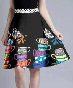 Lily | Black & Purple Teacups A-Line Skirt - Women