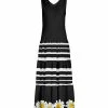 Lily | Black & White Stripe Daisy Sleeveless V-Neck Maxi Dress - Women