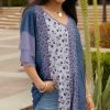 Lily | Blue & Lavender Floral Ruffle-Sleeve V-Neck Tunic - Women