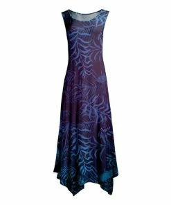 Lily | Purple & Blue Leaves Handkerchief Maxi Dress - Women & Plus