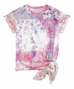 Lily | Pink & Lavender Floral Patchwork Tie-Hem Tee - Plus