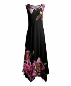 Lily | Black & Pink Floral Handkerchief Maxi Dress - Women & Plus