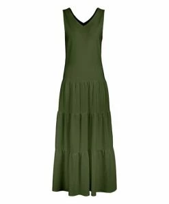 Lily | Green Sleeveless V-Neck Maxi Dress - Women