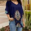 Lily | Navy & Orange Medallion Ruffle-Sleeve V-Neck Tunic - Plus