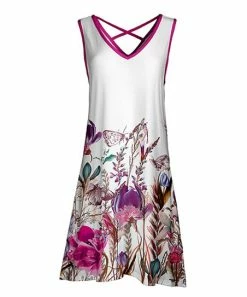 Lily | White & Fuchsia Floral Crisscross V-Neck Sleeveless Dress - Women