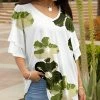 Lily | Olive & White Floral Ruffle-Sleeve V-Neck Tunic - Women