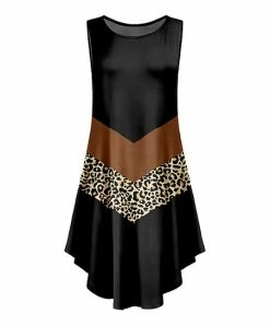 Lily | Black & Brown Color-Block Leopard Sleeveless Curved-Hem Dress - Women