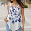Lily | White & Blue Floral Branch Sleeveless Triangle-Hem Tunic - Women