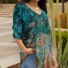 Lily | Teal & Rust Abstract Floral Ruffle-Sleeve V-Neck Tunic - Women