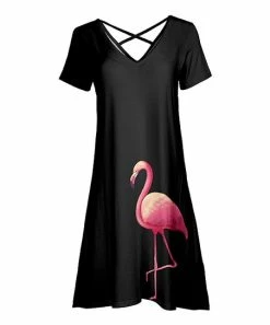 Lily | Black & Pink Flamingo Crisscross-Back V-Neck Dress - Women
