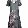 Lily | Gray & Pink Floral Crisscross-Back V-Neck Dress - Women