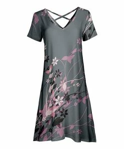 Lily | Gray & Pink Floral Crisscross-Back V-Neck Dress - Women