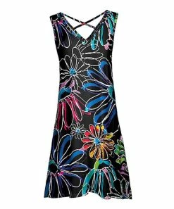 Lily | Black & Blue Floral Crisscross-Back Sleeveless Dress - Women