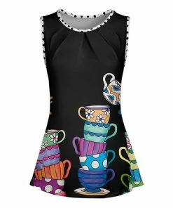 Lily | Black & Blue Teacup Pin-Tuck Tank - Women