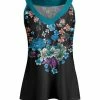 Lily | Teal & Black Floral V-Neck Tank - Plus