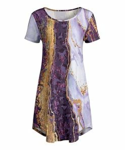 Lily | Purple & Gold Marbled Short-Sleeve Dress - Women