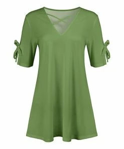 Lily | Light Green Cross-Front Tie-Sleeve Tunic - Plus