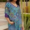 Lily | Blue & Purple Medallion V-Neck Layered Flutter-Sleeve Tunic - Plus