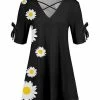 Lily | Black & White Daisy Cross-Front Tie-Sleeve Tunic - Plus